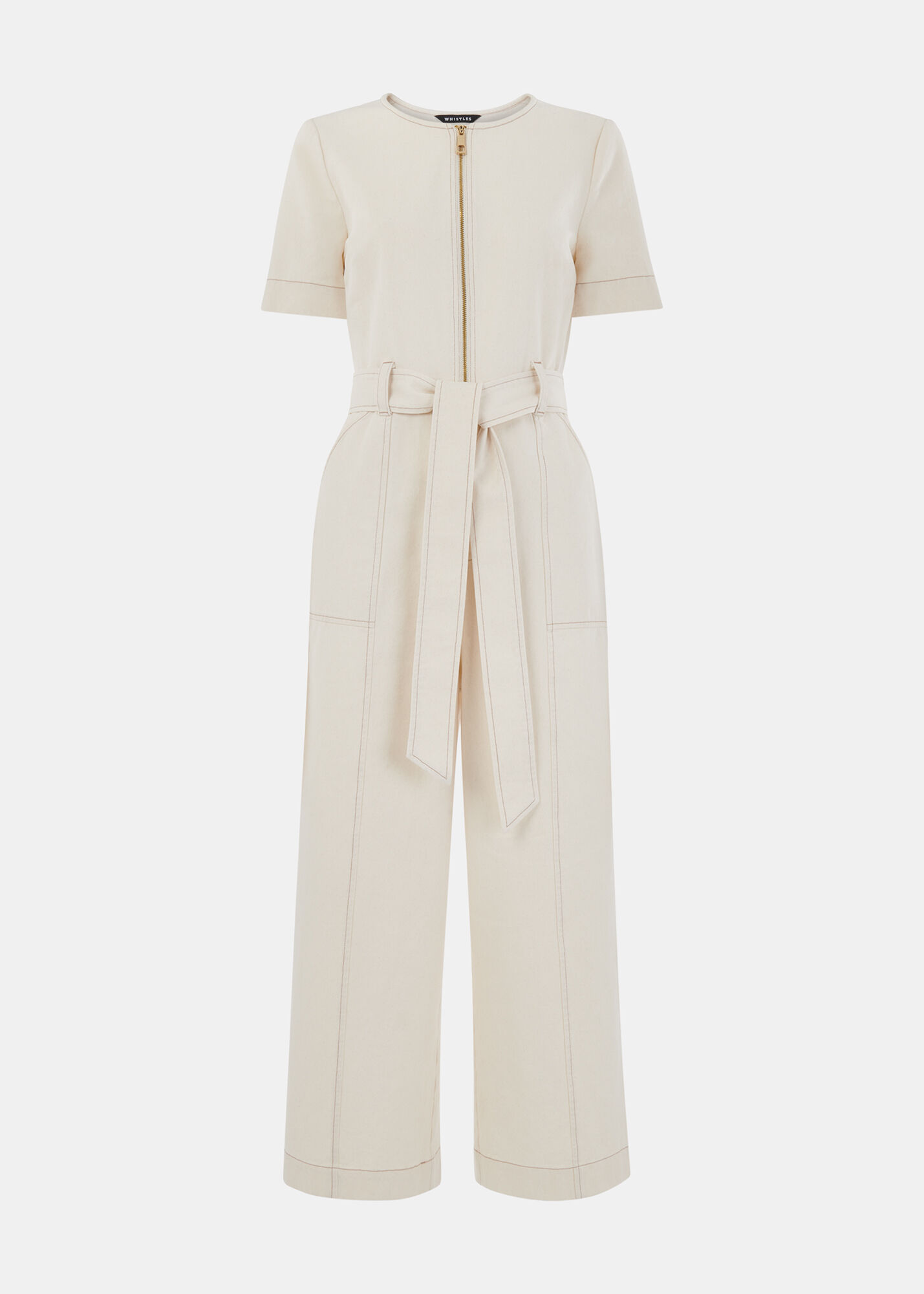Ivory Short Sleeve Denim Zip Front Jumpsuit Whistles UK Whistles UK