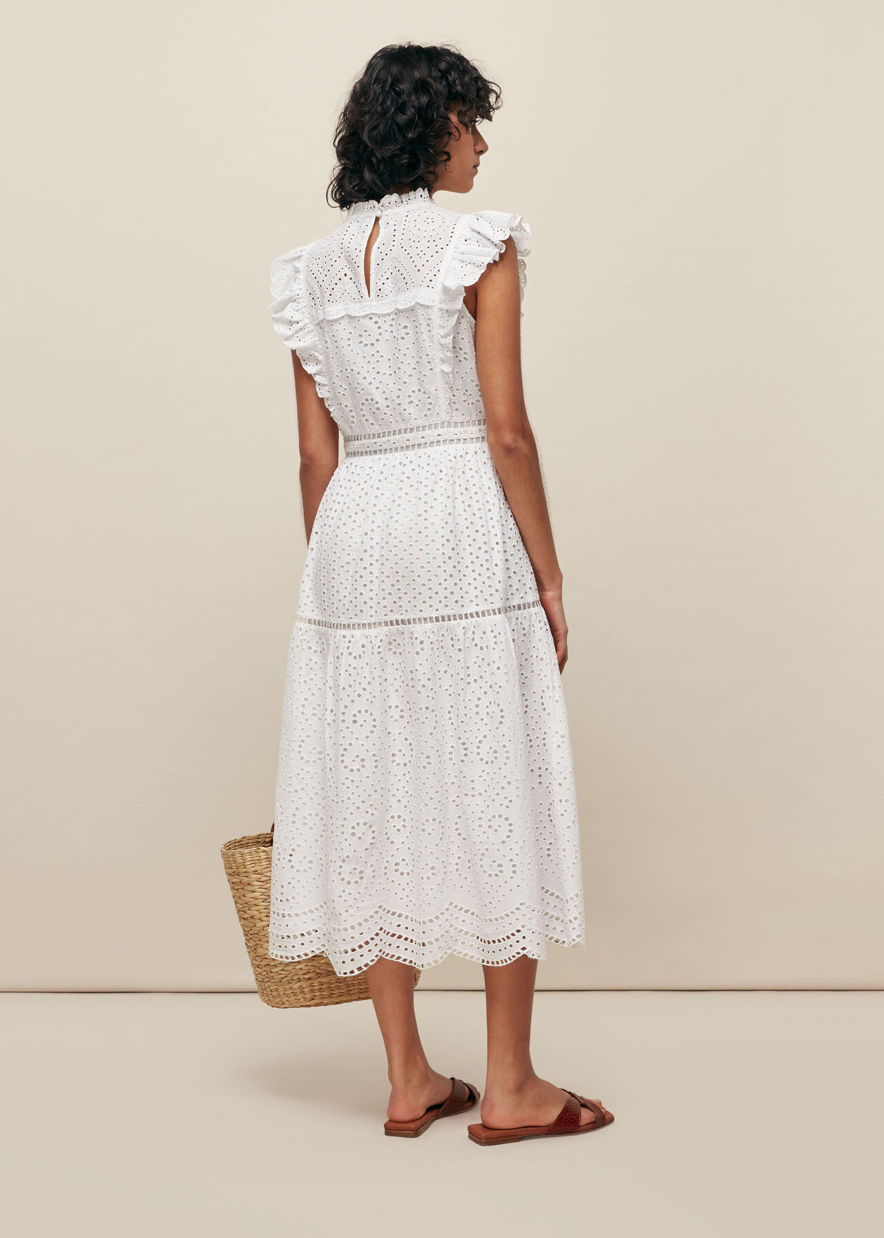 Broderie Frill Sleeve Dress White