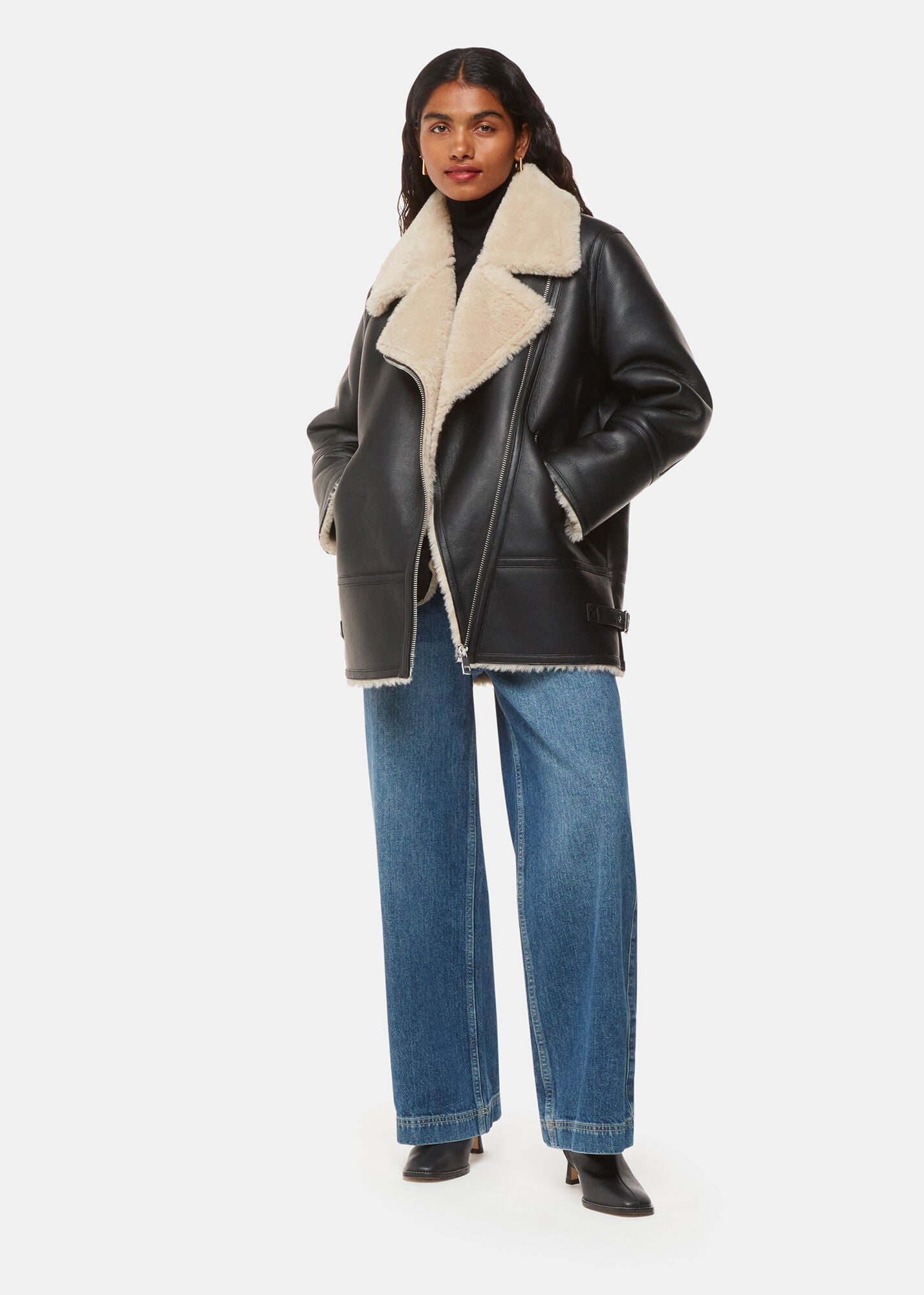 Black Faux Fur Aviator | WHISTLES | Whistles US |