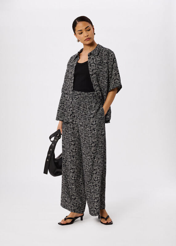 Black Petite Woven Grid Crop Trouser