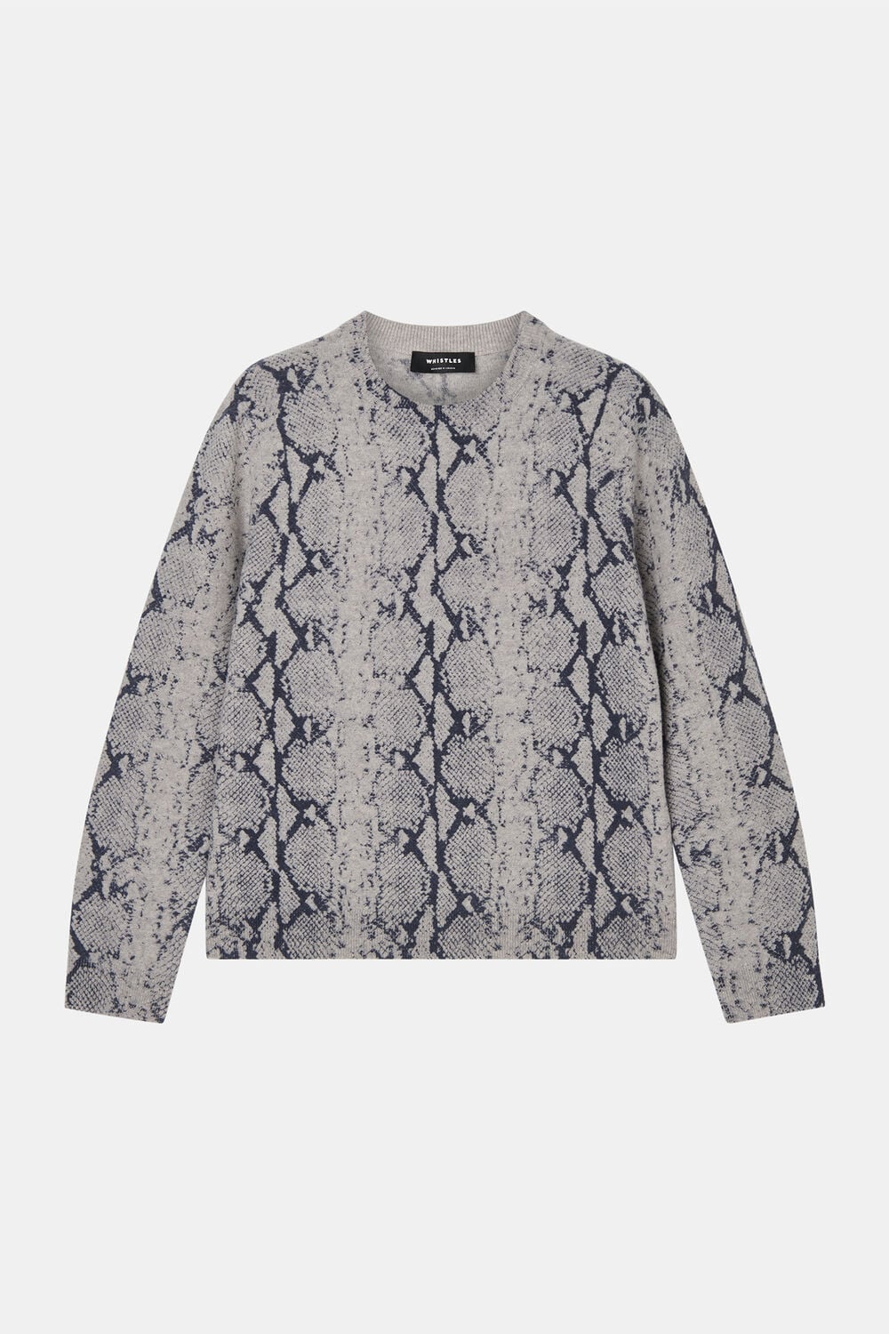 Snake Print Wool Crew Neck Knit
