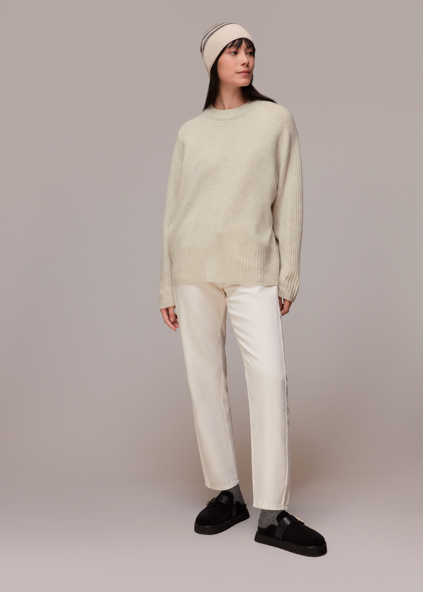 Neutral Boyfriend Wool Sweater WHISTLES