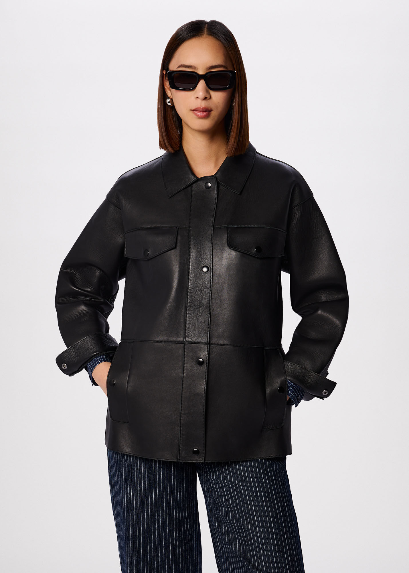 Black Clean Bonded Leather Jacket | WHISTLES | Whistles US |
