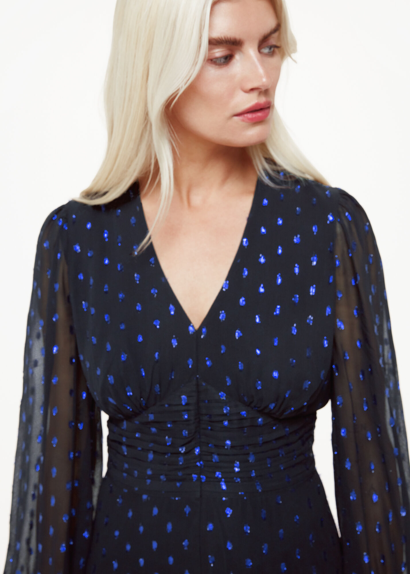 Navy/Multi Metallic Dobby Midi Dress WHISTLES