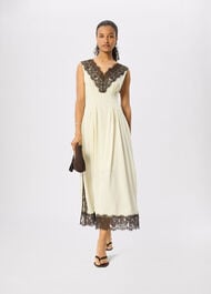 Lace V Neck Spot Midi Dress