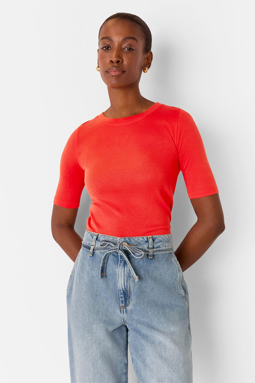 Red Slim Crew Neck Top