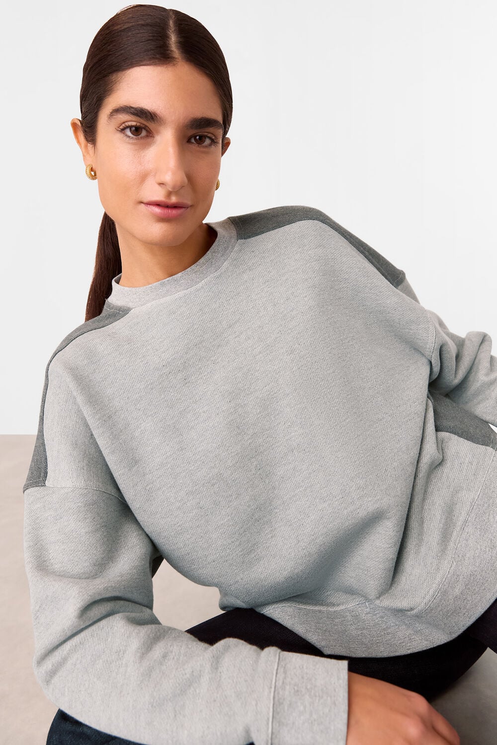 Grey Marl Contrast Detail Sweat