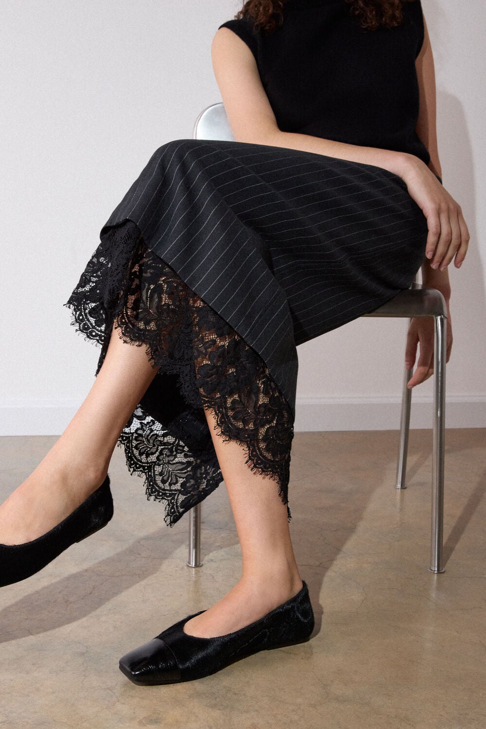 Grey Stripe Detachable Lace Skirt