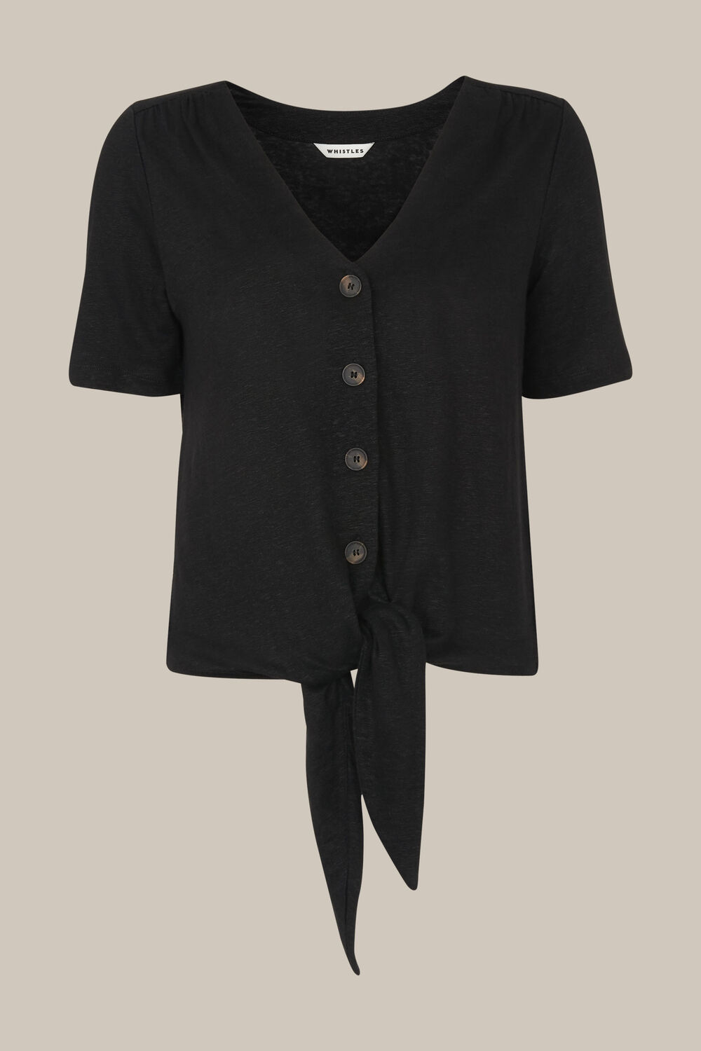 Linen Button Front Tie Top