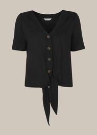 Linen Button Front Tie Top