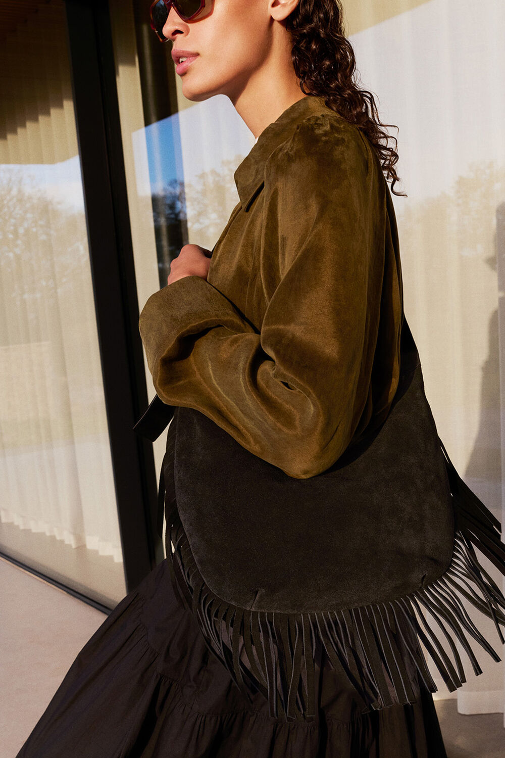 Black Sia Suede Fringed Bag
