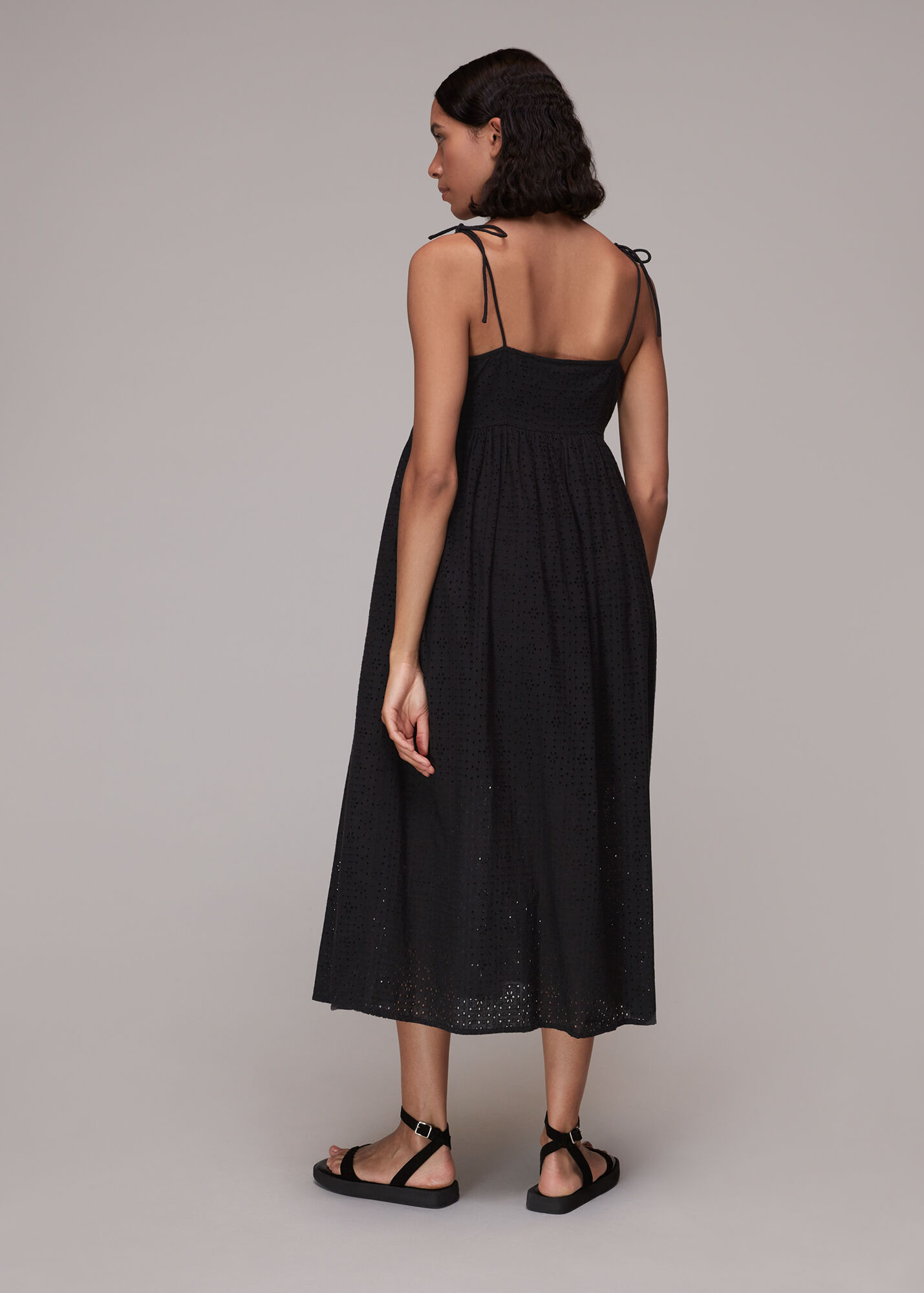 Black Mabel Broderie Midi Dress WHISTLES