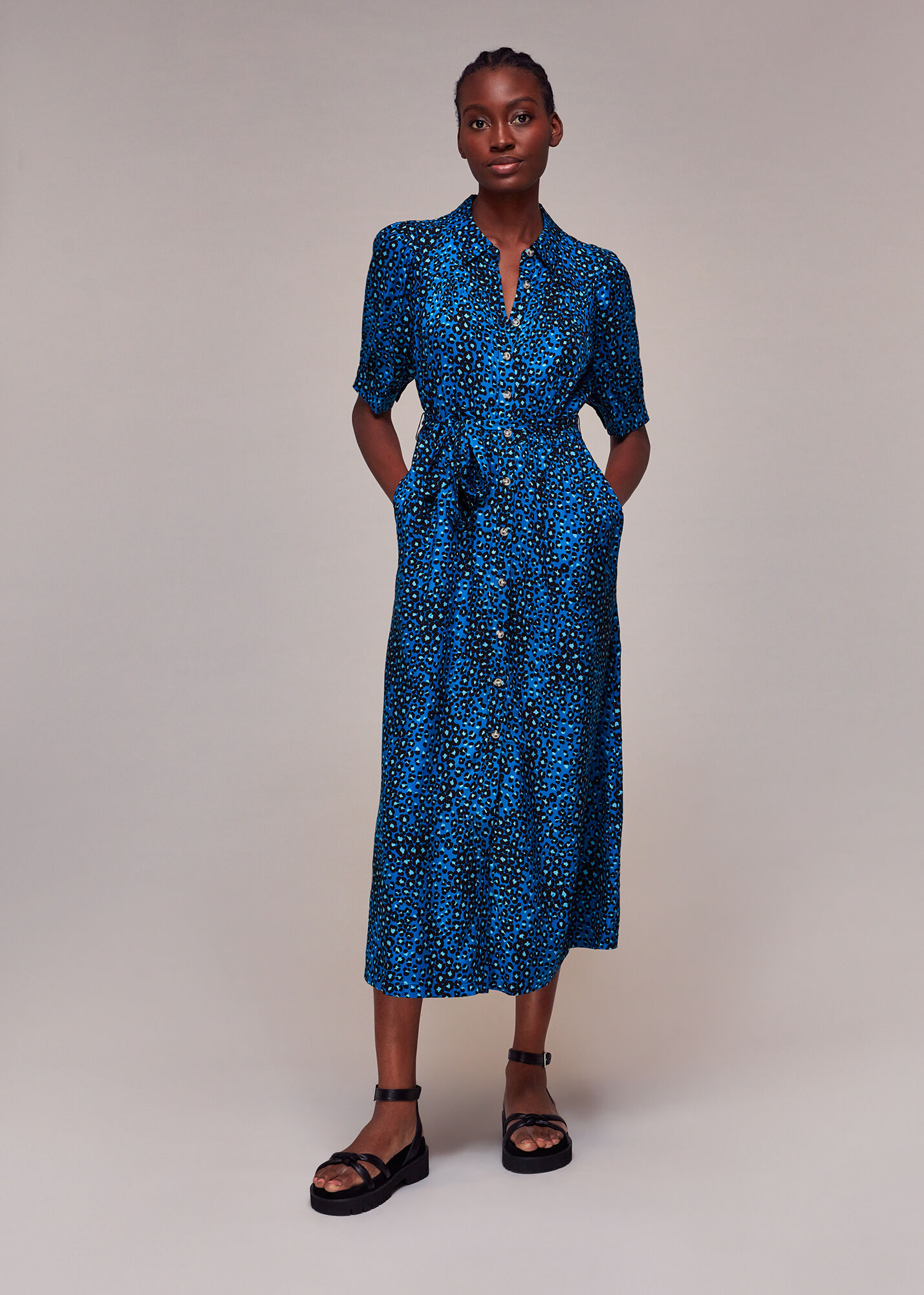 Blue leopard shop midi dress
