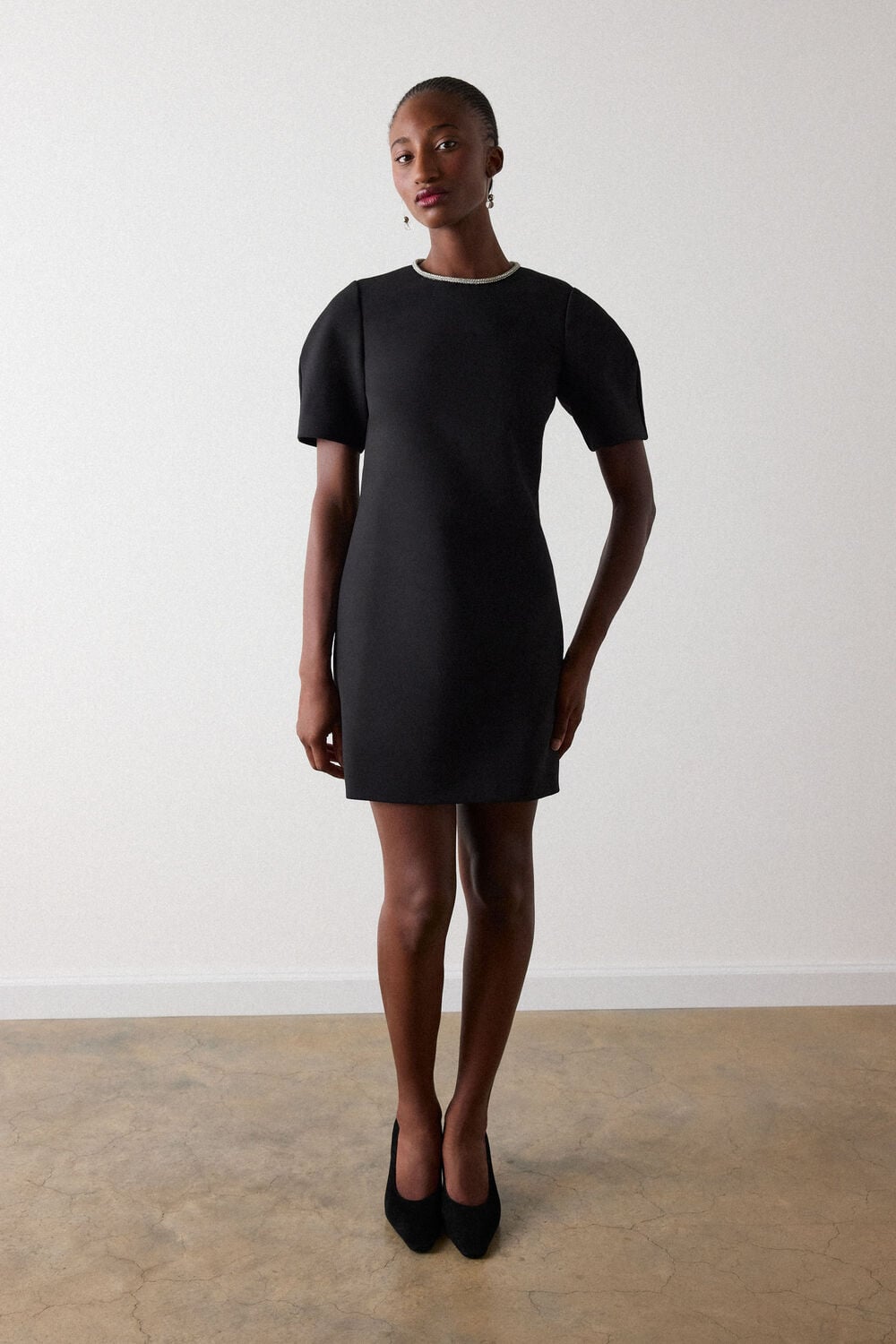 Black Diamante Trim Mini Dress