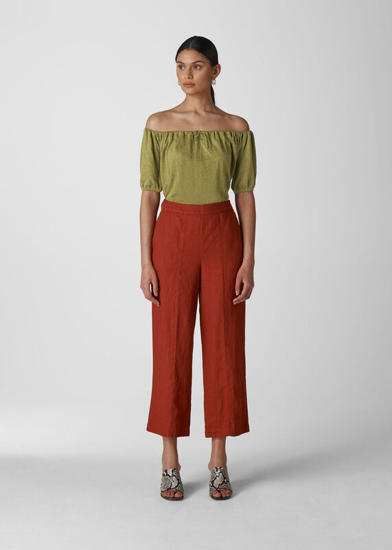 Drawstring Bardot Linen Top
