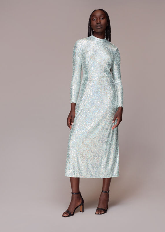 Silver Minimal Sequin Midi Dress