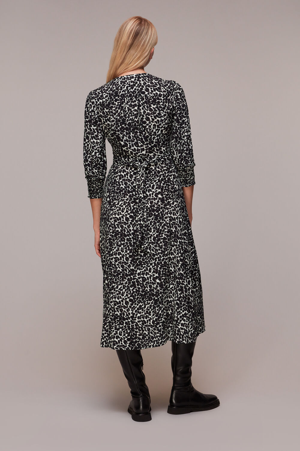 Shadow Leopard Shirred Dress