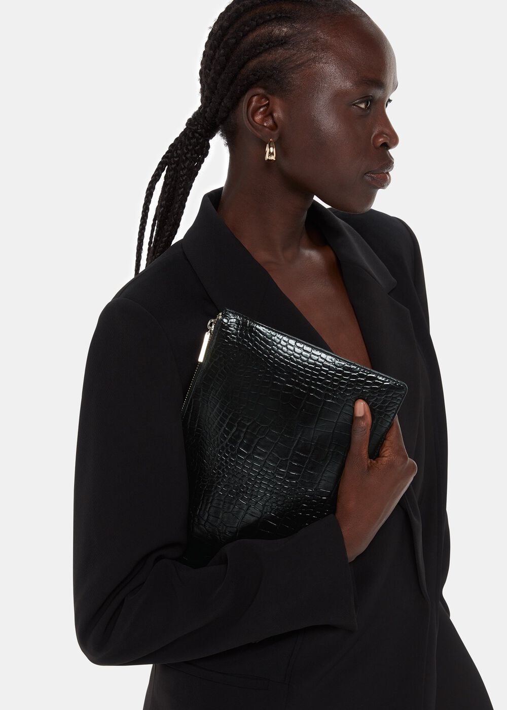 Shiny Croc Medium Clutch Black