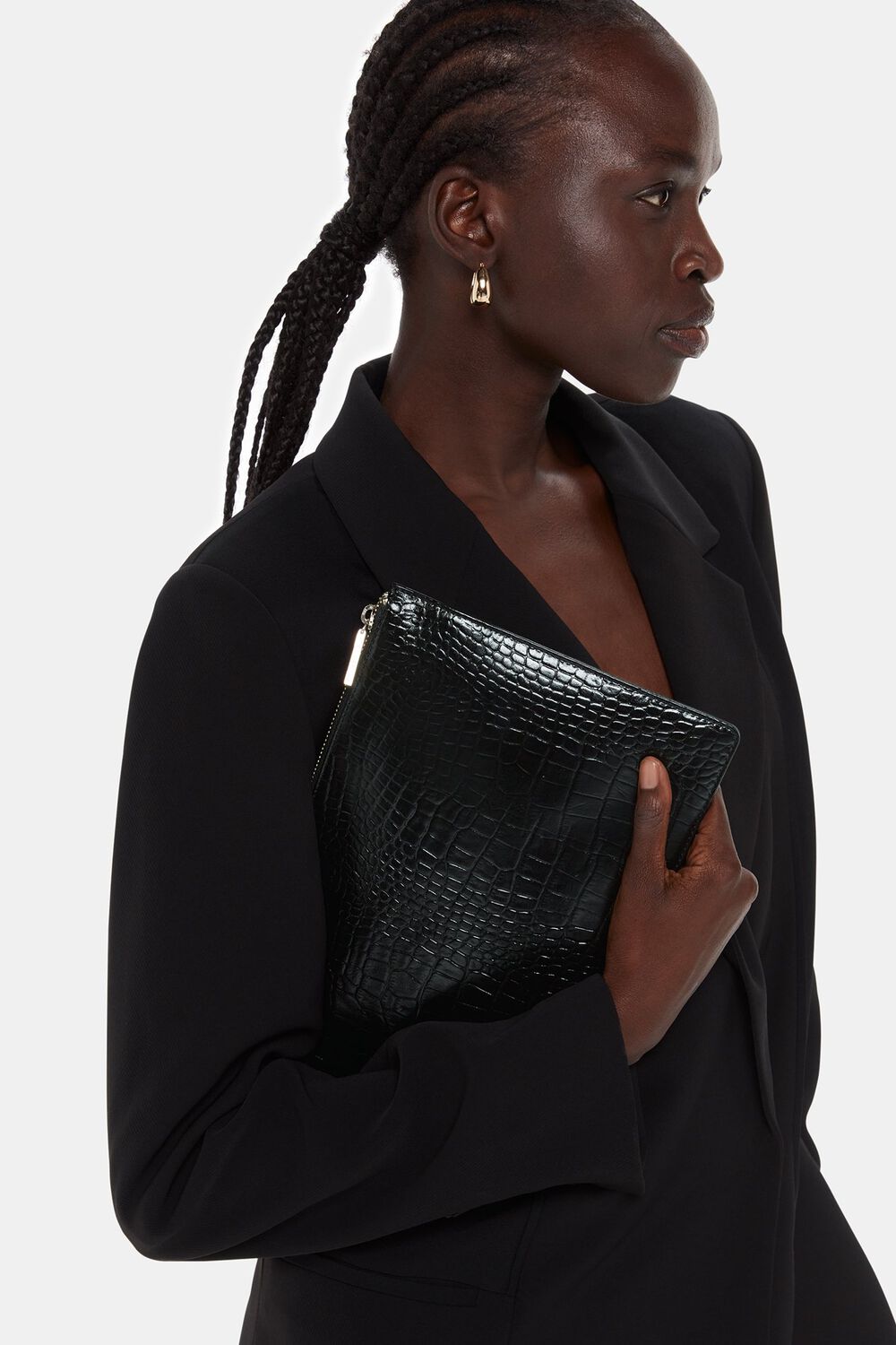 Black Shiny Croc Medium Clutch