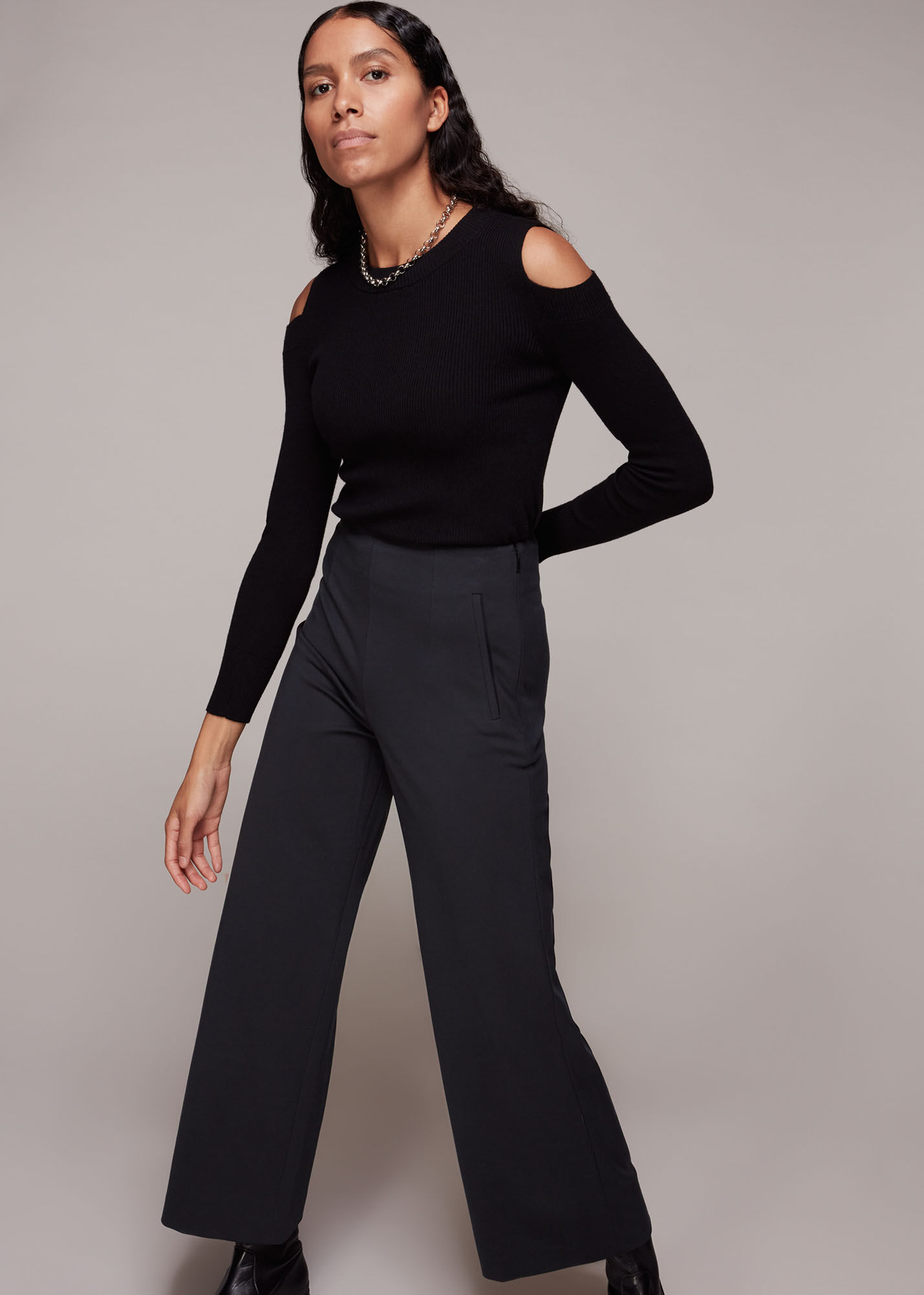 Black wide leg casual trousers shop