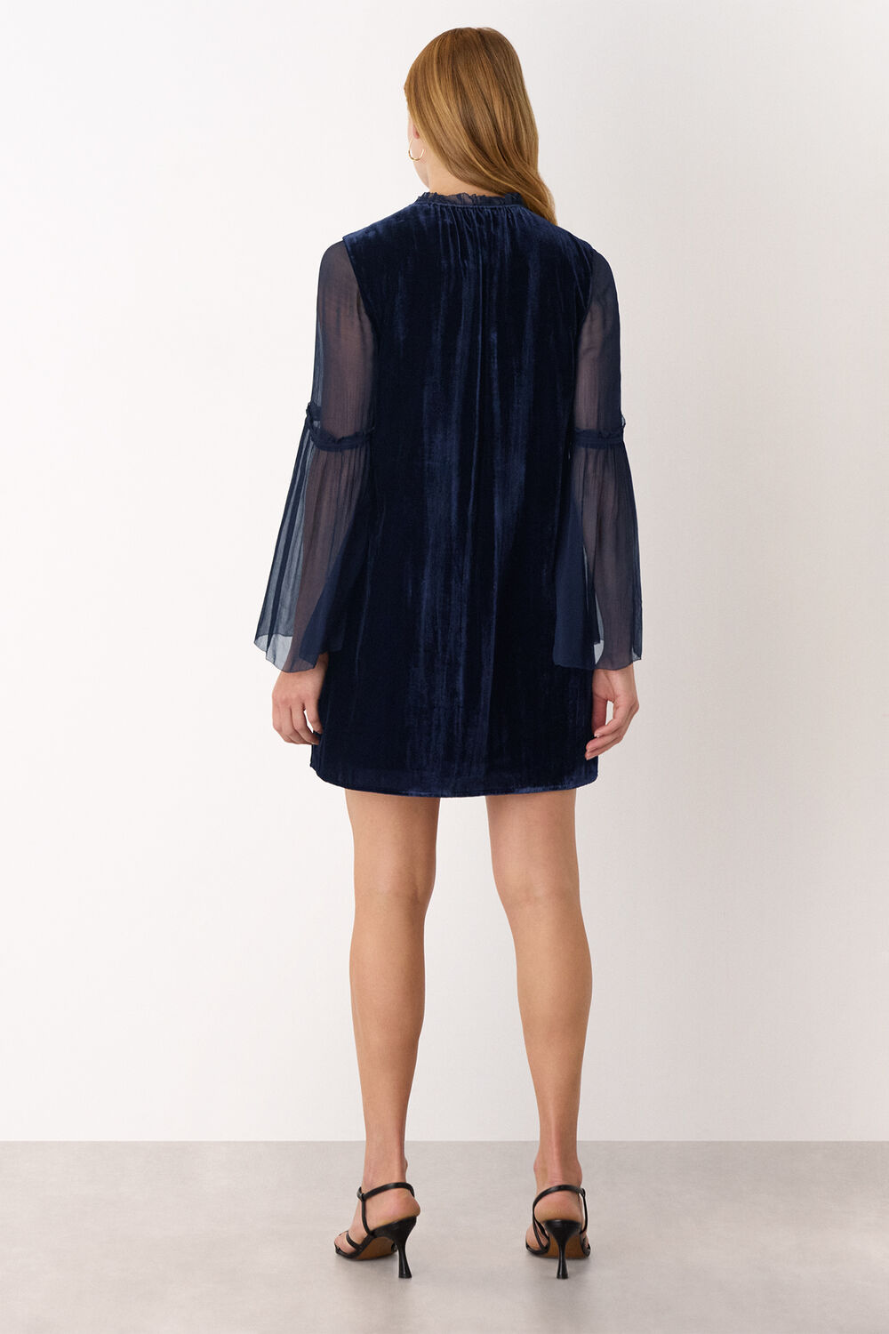 Navy Velvet Sheer Sleeve Dress