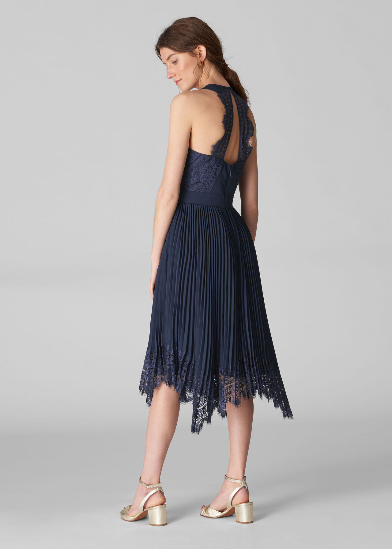 Lana Lace Pleat Dress Navy