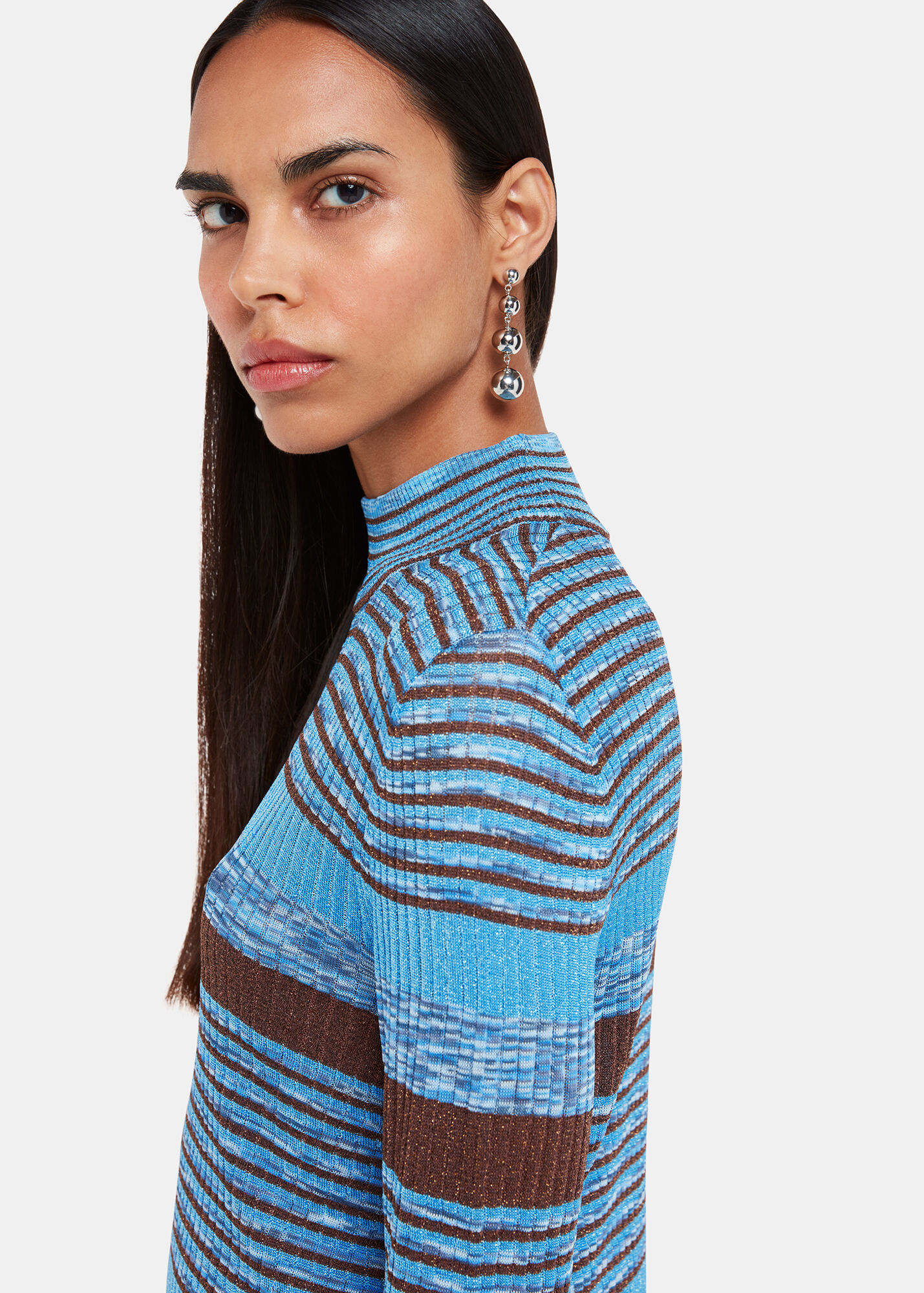 Multicolour Stripe Sparkle High Neck Knit WHISTLES Whistles UK