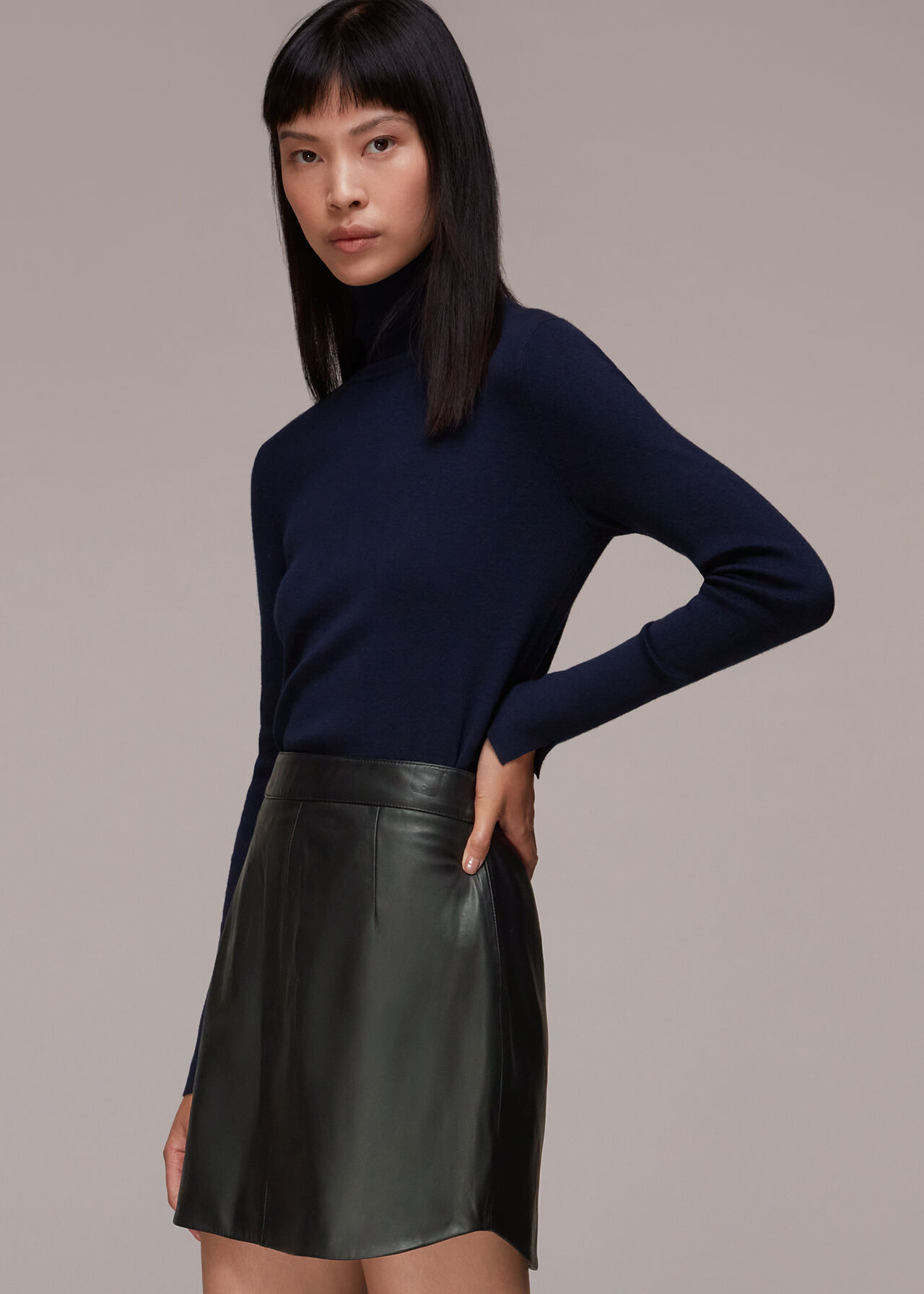 Leather Curved Hem Mini Skirt