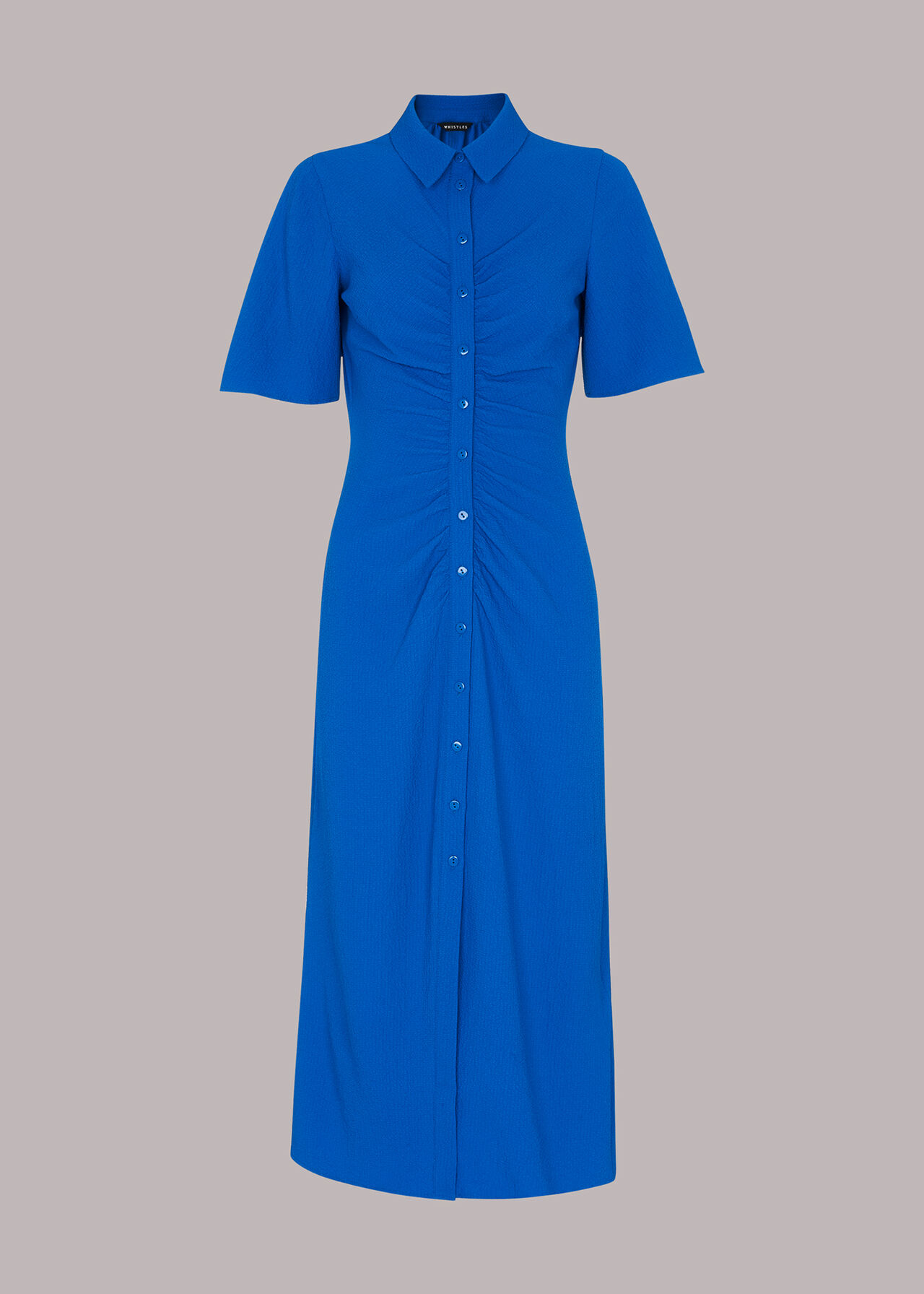 Blue Textured Gathered Detail Dress | WHISTLES