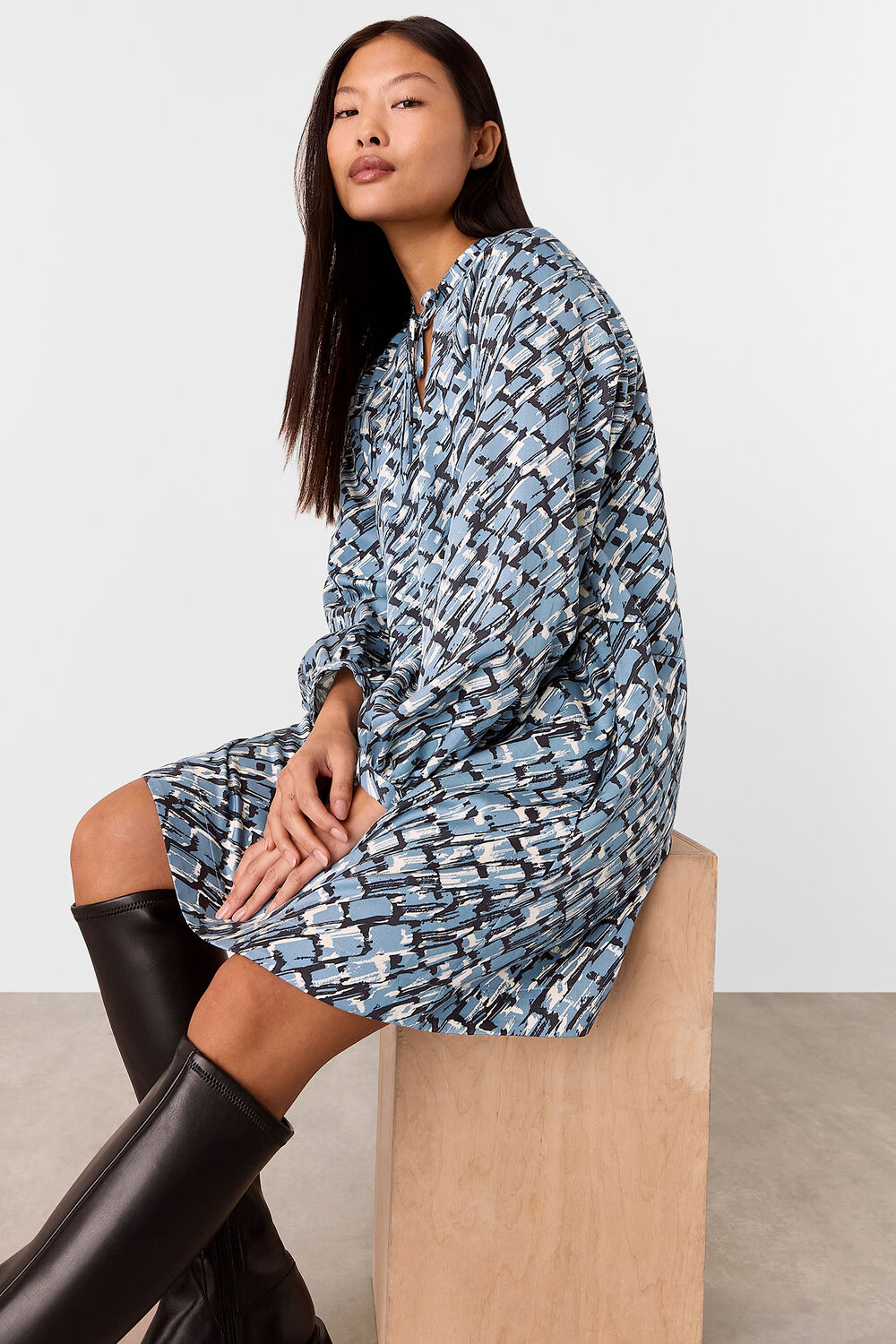 Blue Petite Feathered Wing Marnie Dress