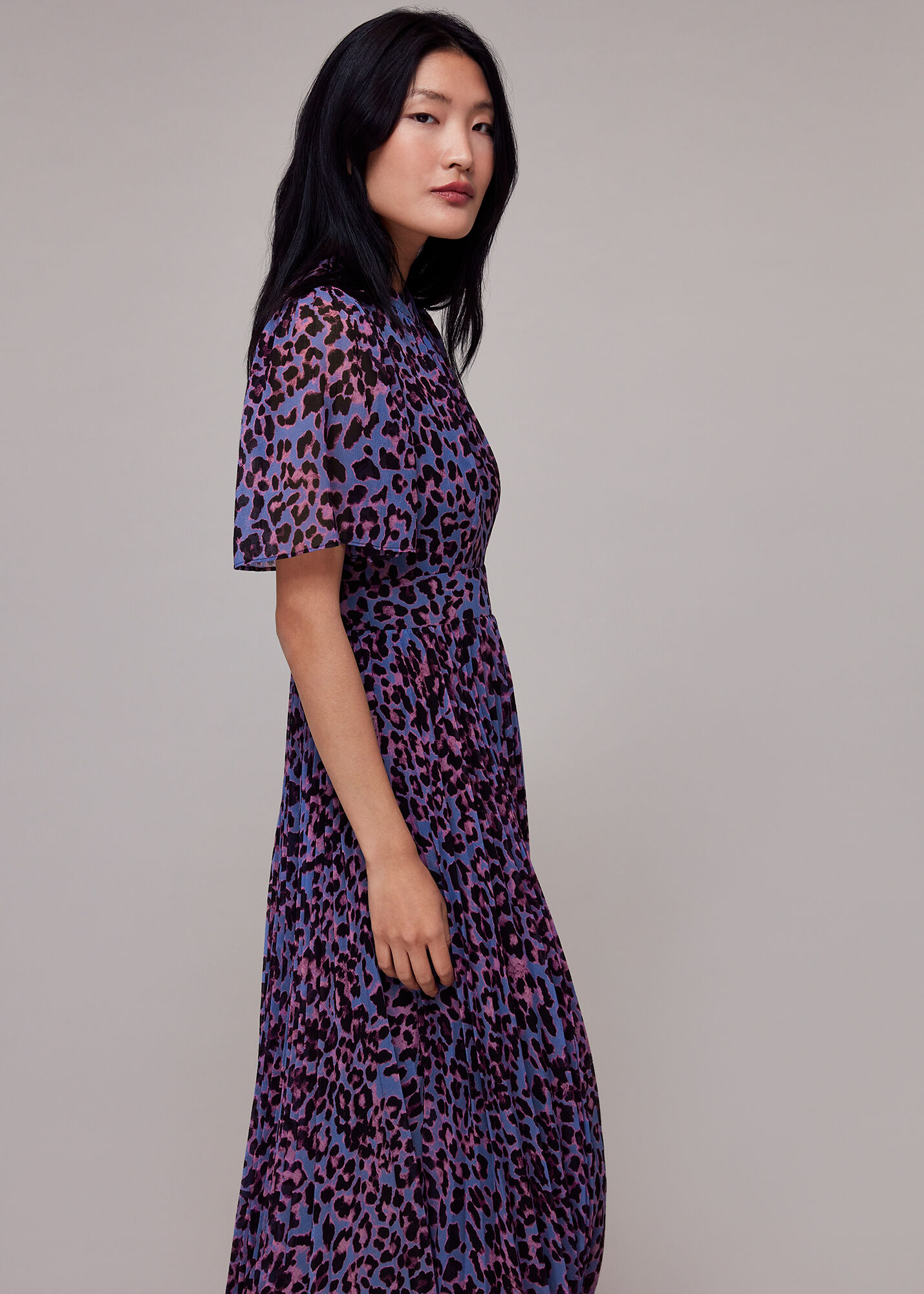 Purple Animal Cheetah Pleated Dress