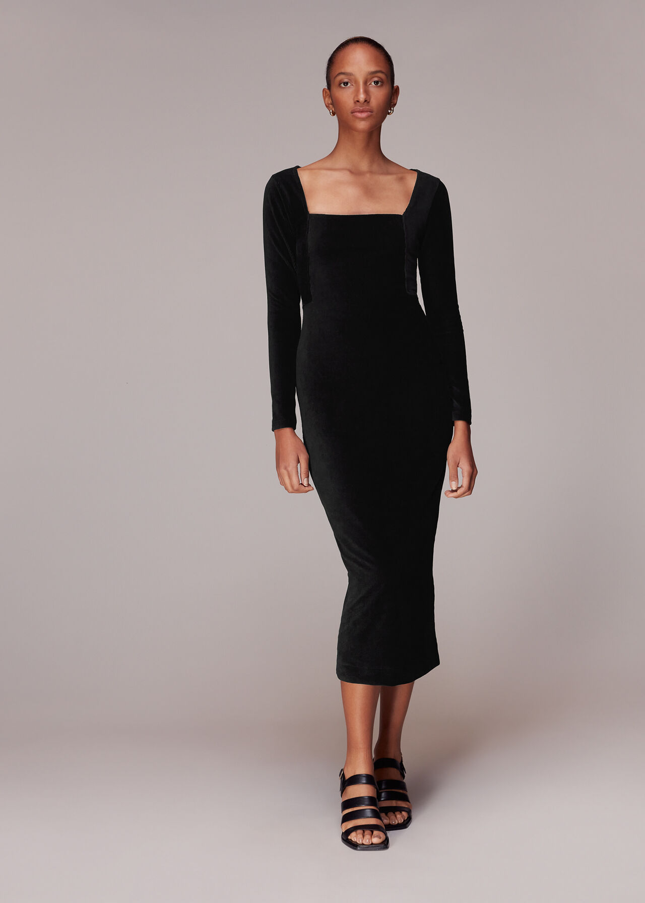 Black Jersey Velvet Midi Dress, WHISTLES