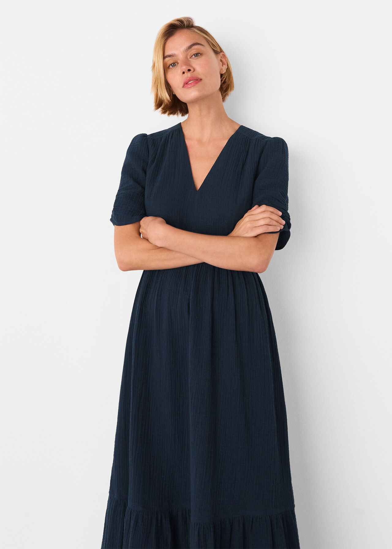 Textured Cotton Midi Dress
