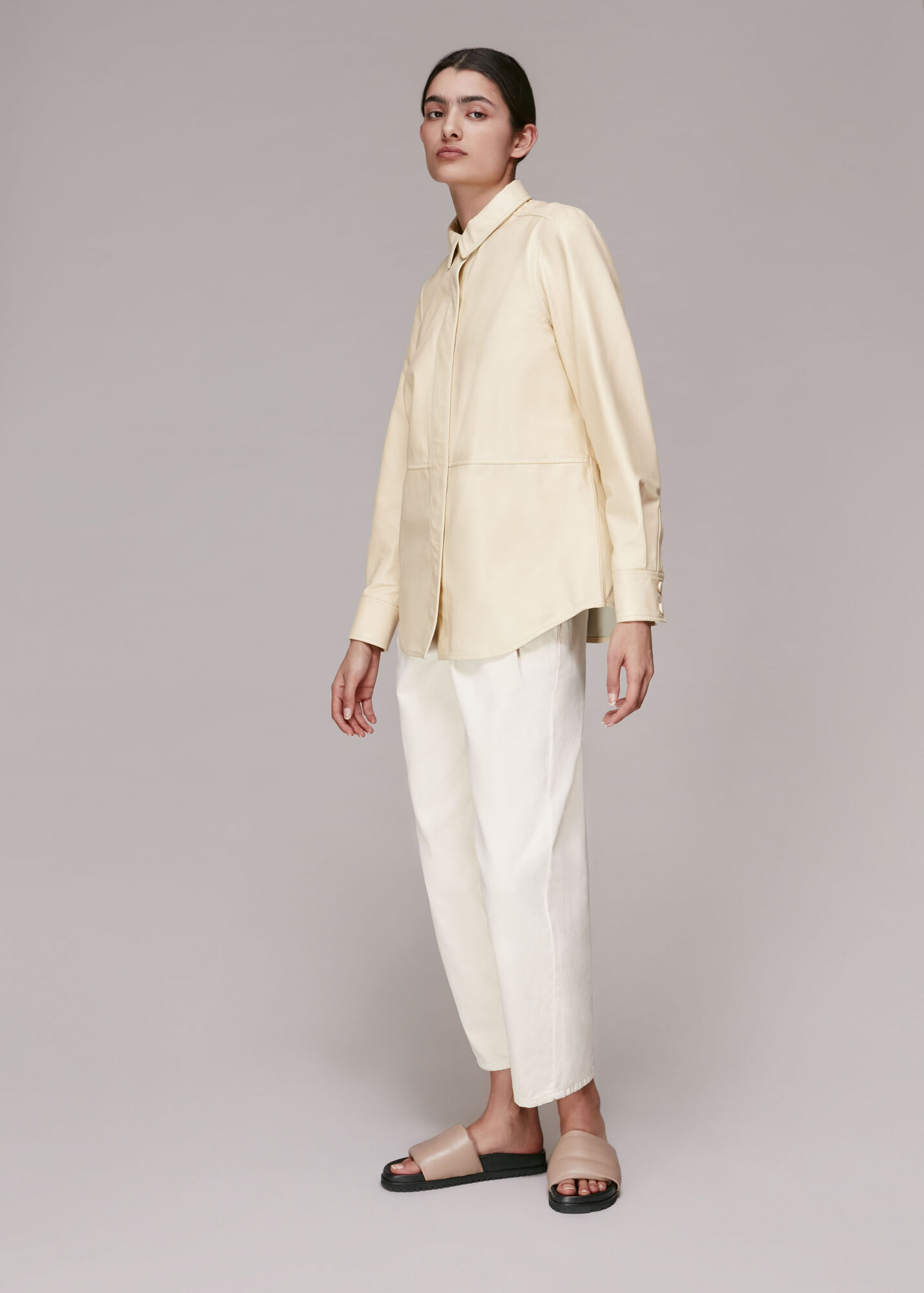 Yellow Leather Panelled Shirt | WHISTLES