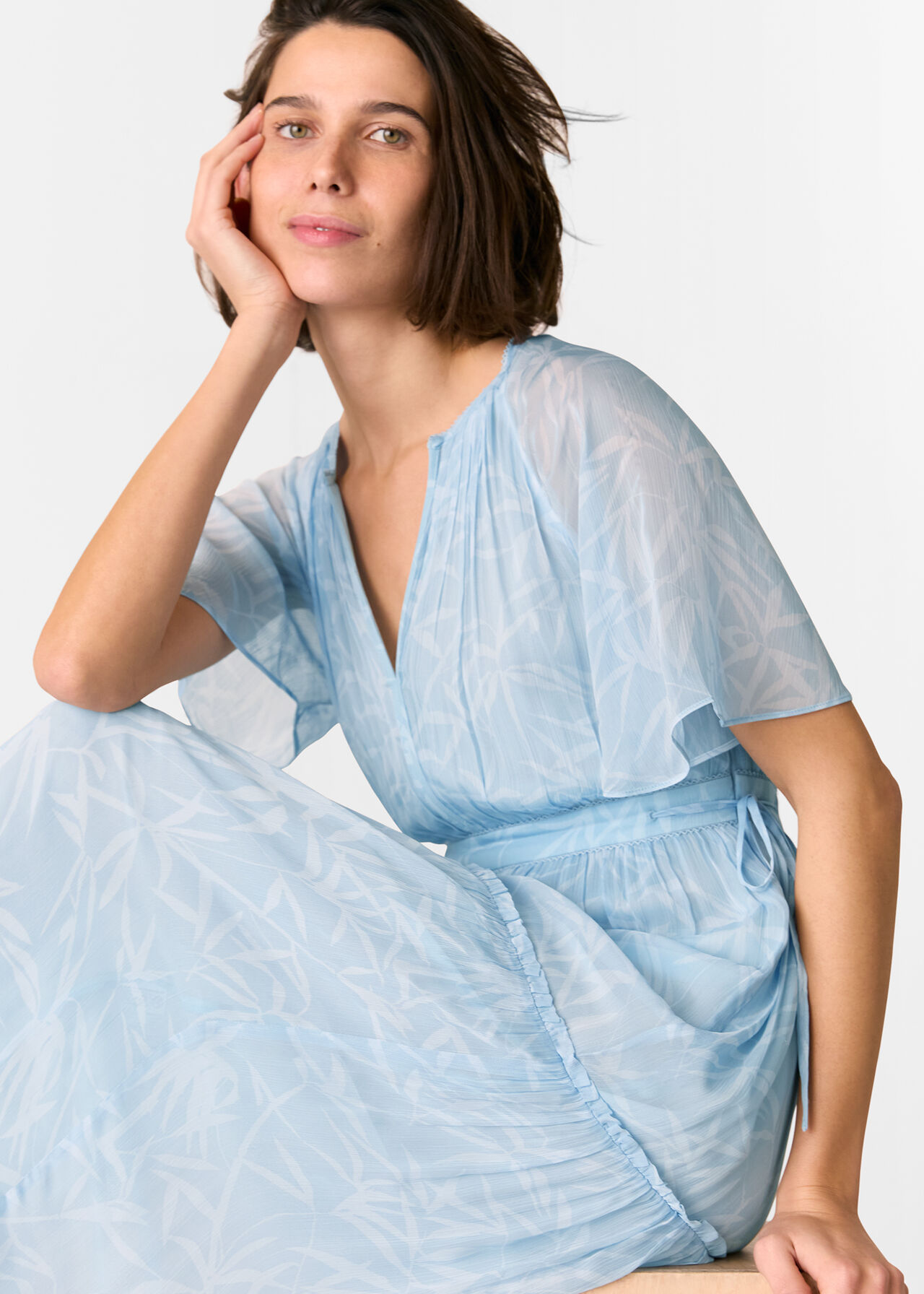 Whistles Bamboo Leaves Gathered Dress Whistles Bamboo Leaves Gathered Dress