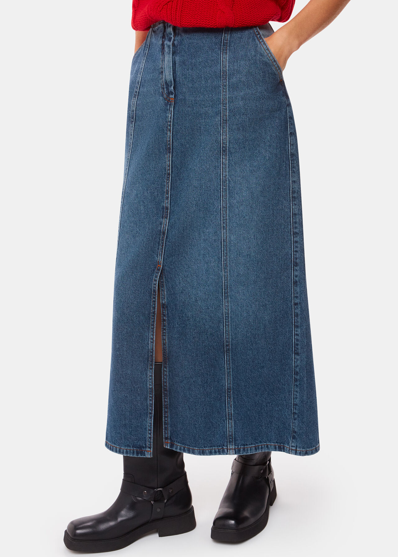 Patchwork Denim Midi Skirt