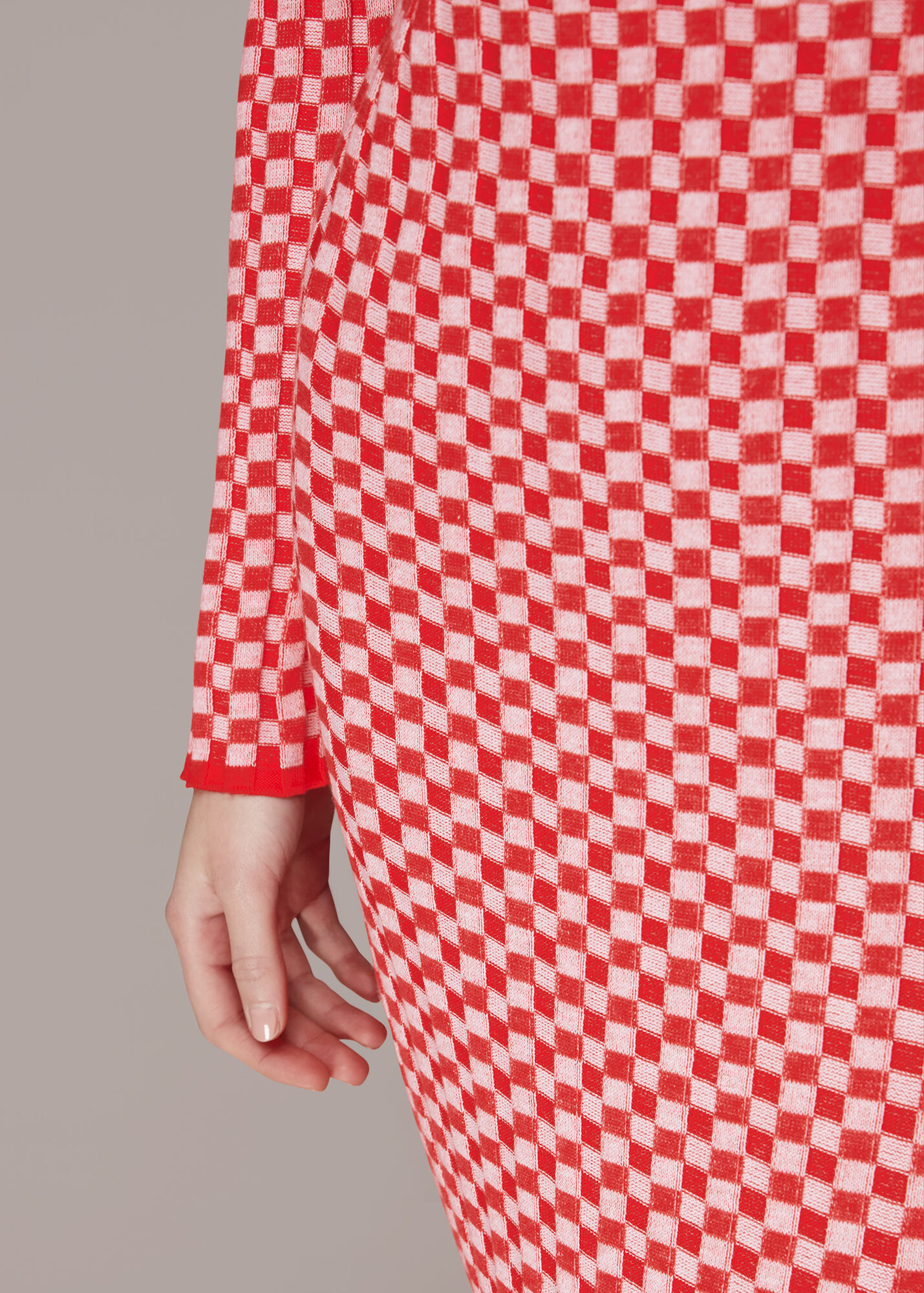 Red/Multi Checkerboard Knit Midi Dress | WHISTLES | Whistles UK