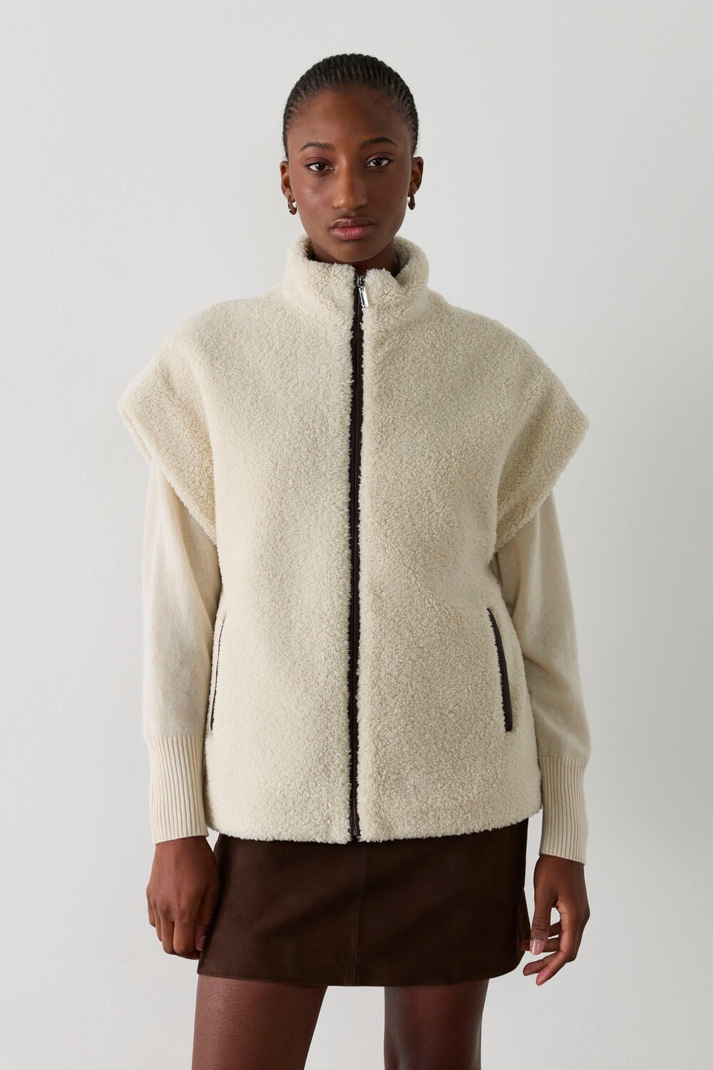 Ivory Faux Borg Fleece Gilet