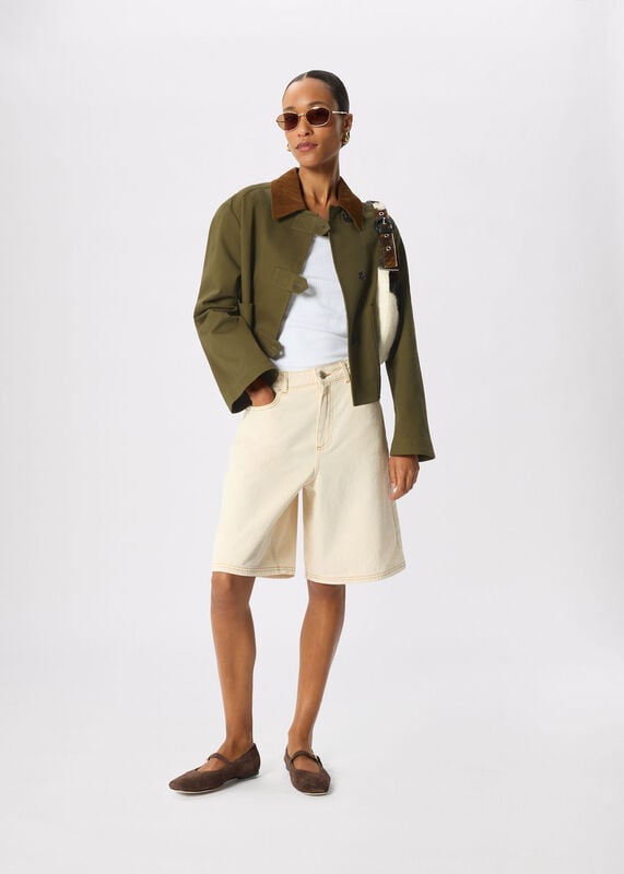 Khaki Corduroy Collar Jacket