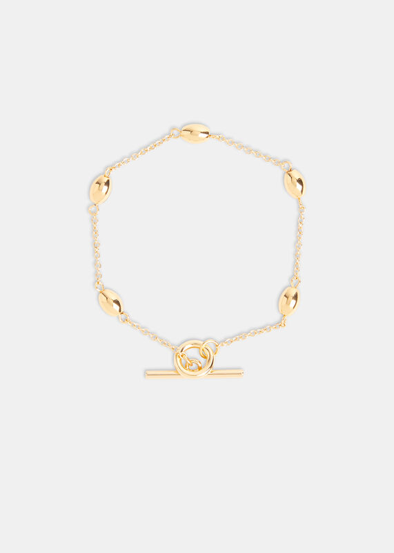Gold Oval Beaded T Bar Bracelet