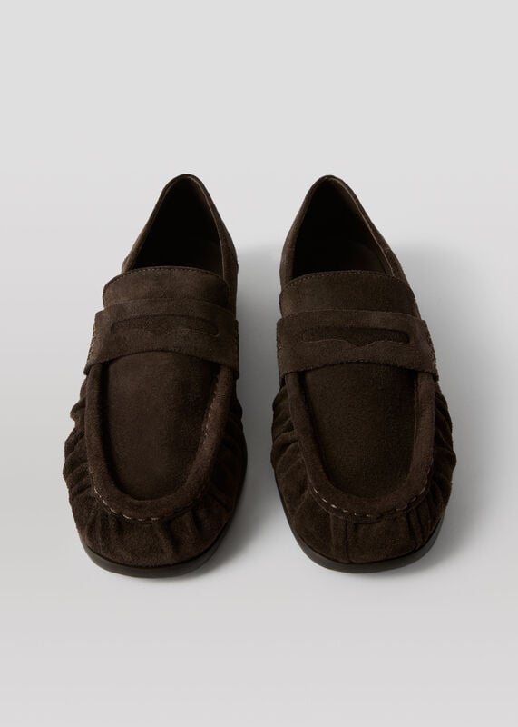 Chocolate Soft Suede Ruched Loafer