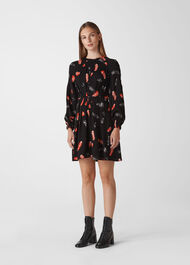 Jasmine Feather Print Dress Black/Multi