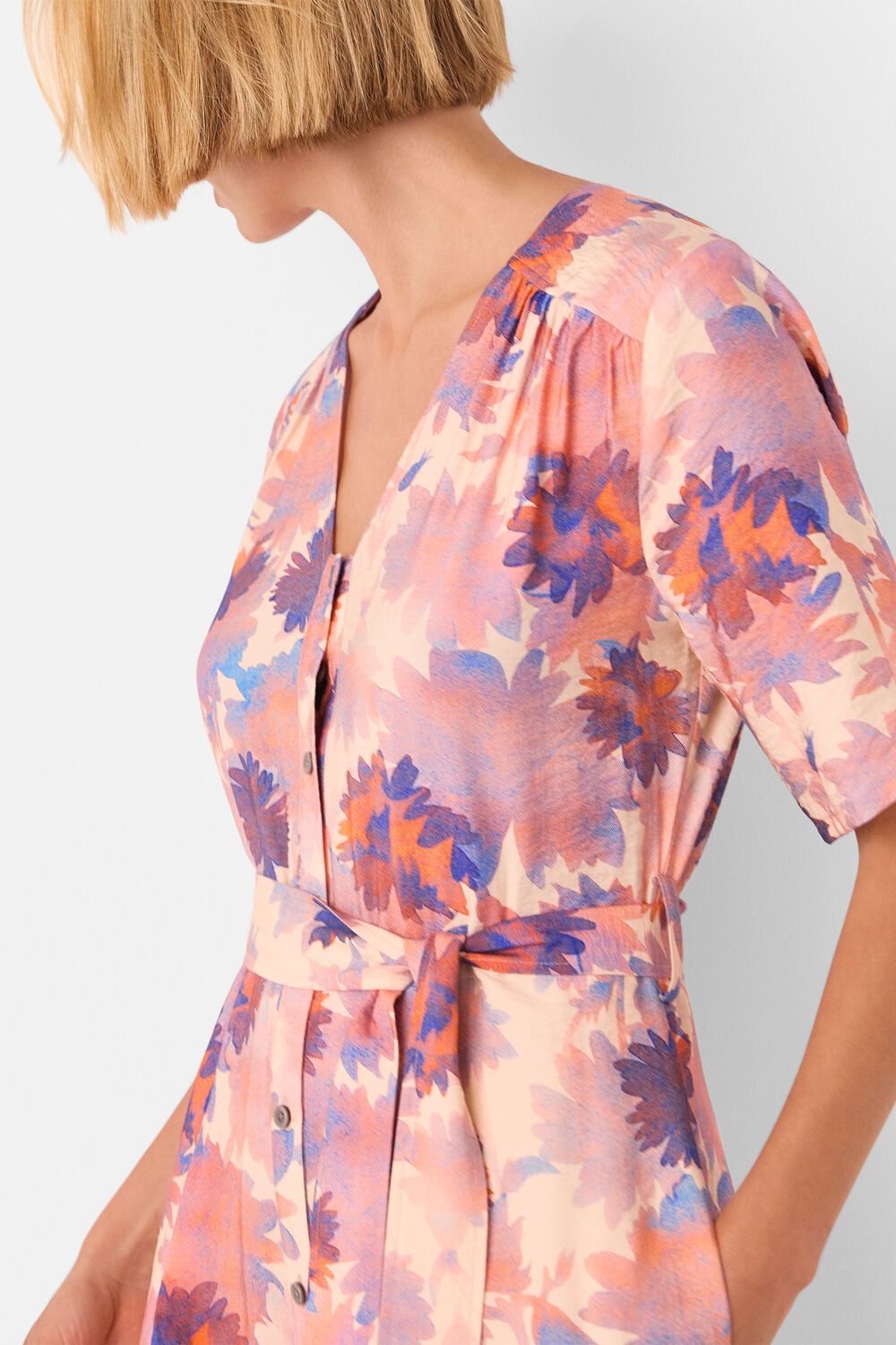 Pink Floral Button Front Jumpsuit