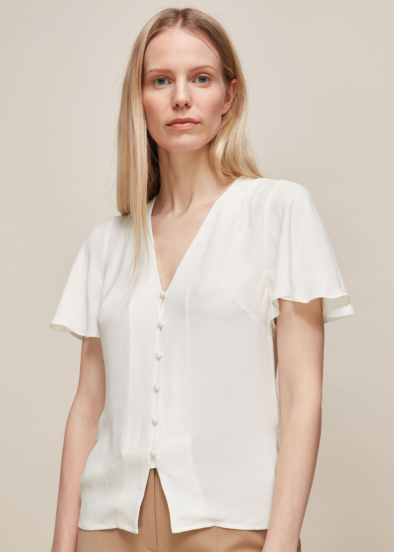 Tasmin Frill V Neck Top Ivory