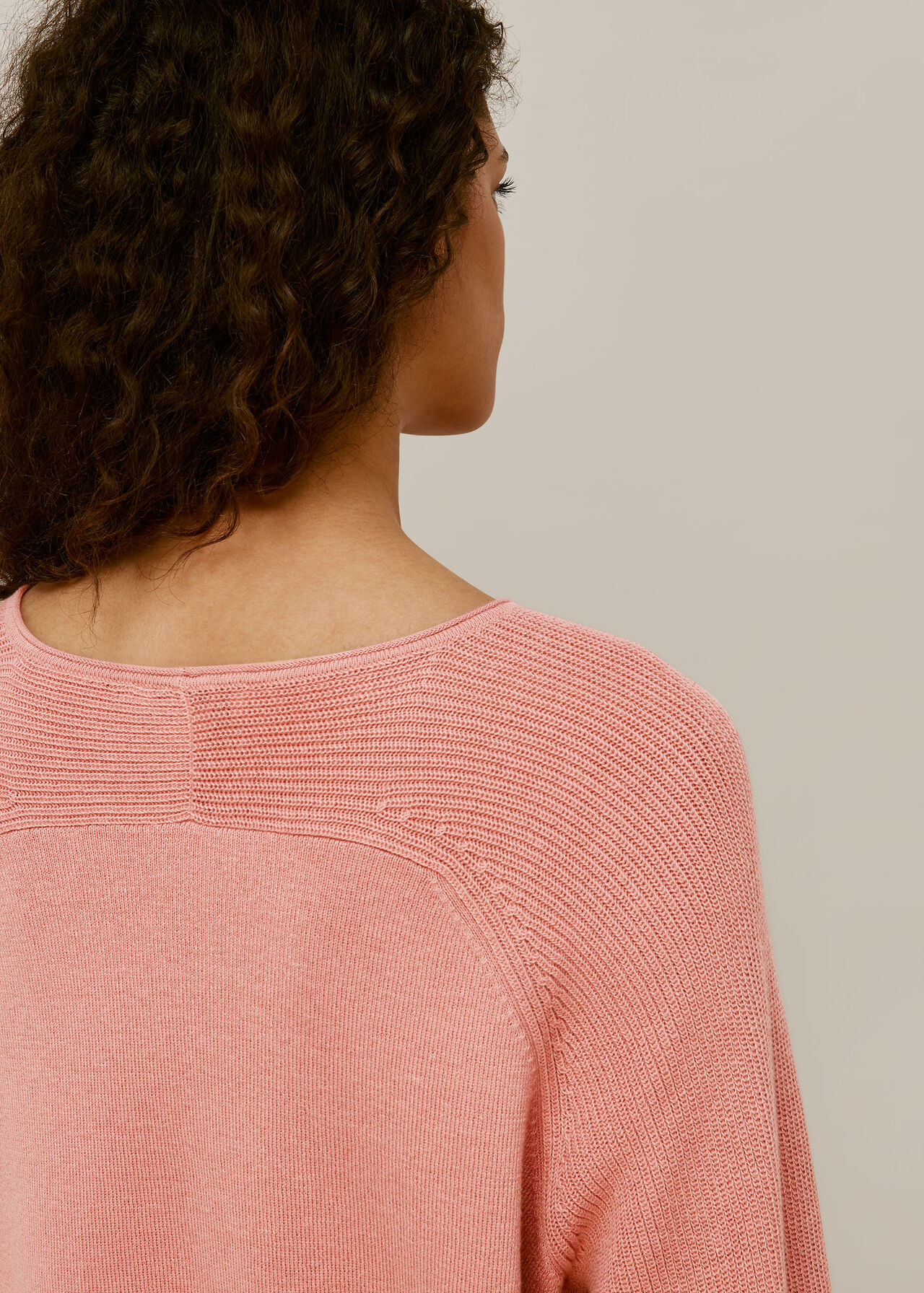 Boat Neck Rib Sleeve Sweater Pale Pink