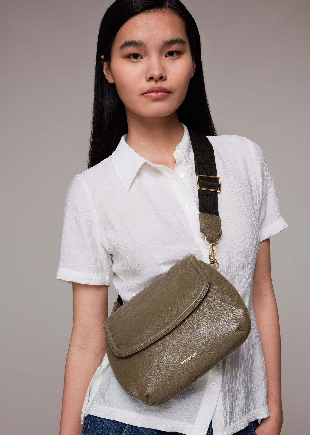 Khaki Nala Soft Saddle Bag | WHISTLES