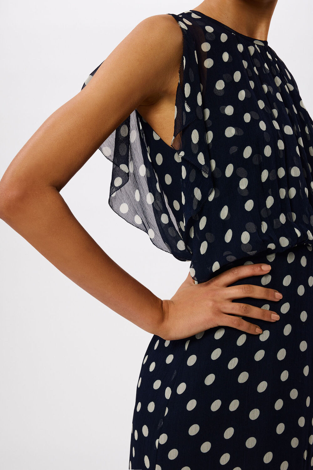 Navy Polka Dot Print Midi Dress
