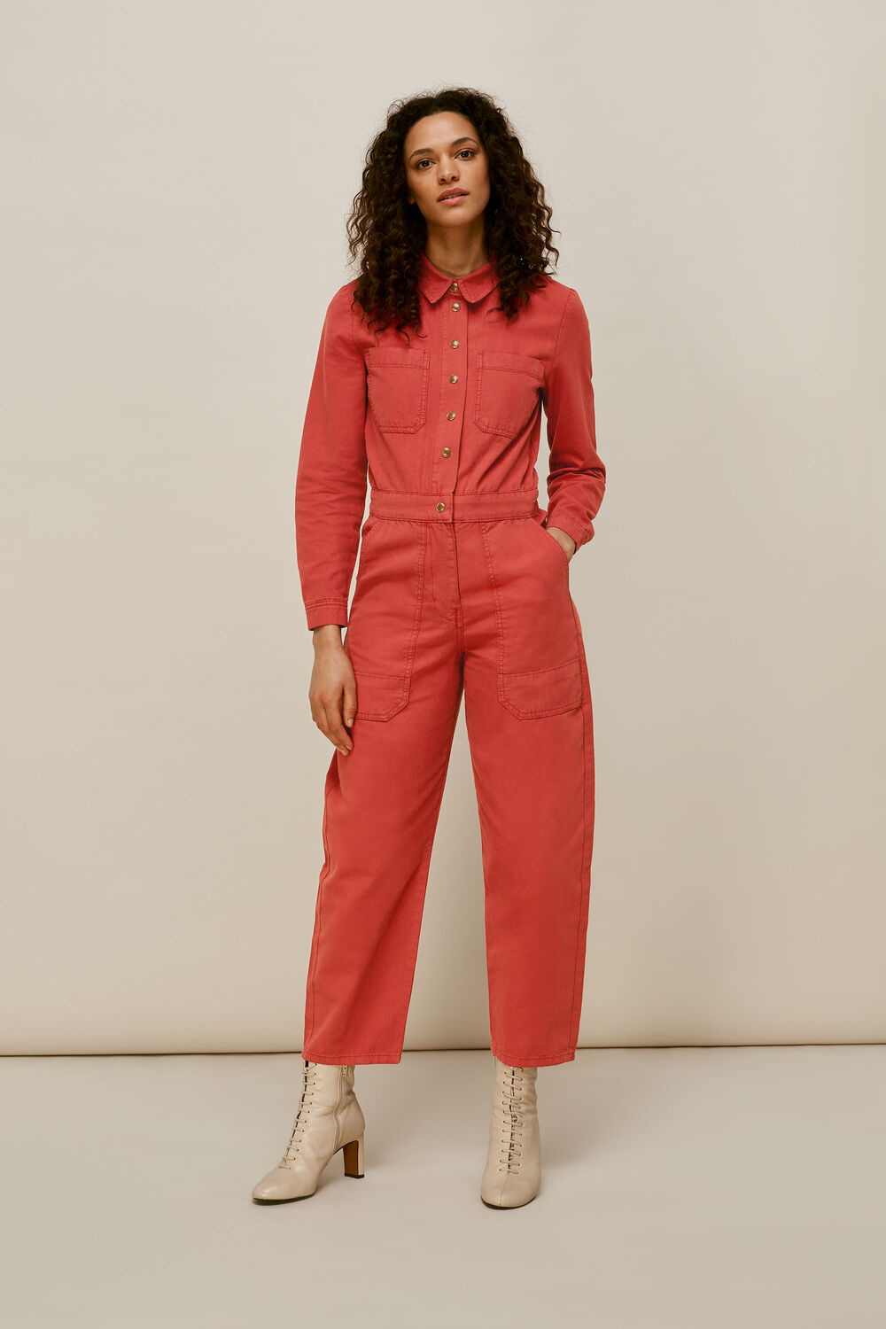 Gabby Denim Jumpsuit Dark Pink