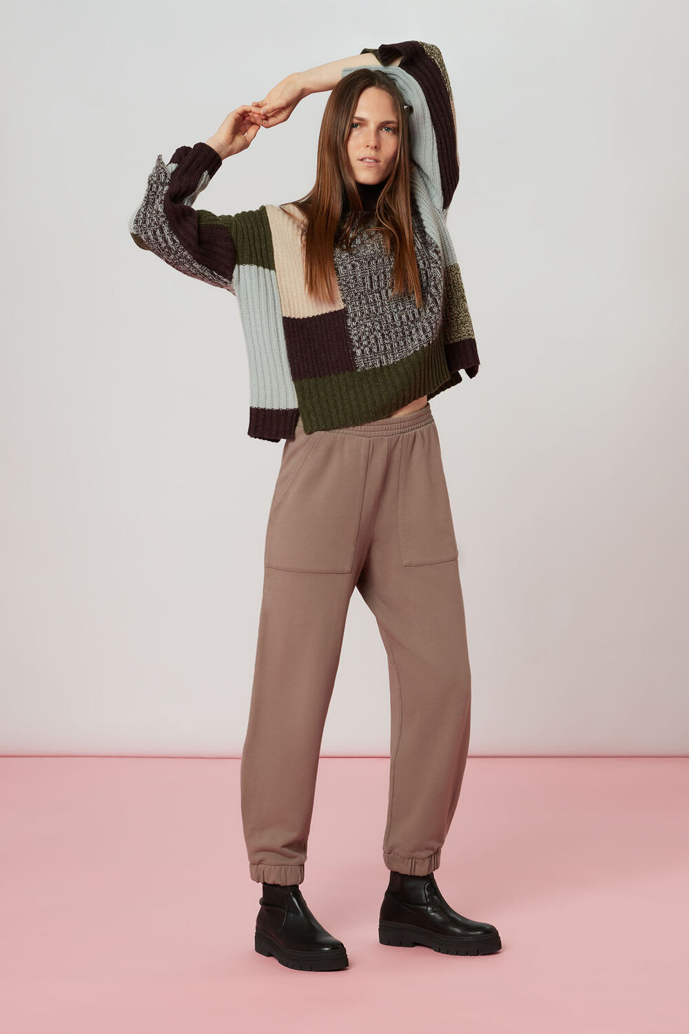 Patchwork Funnel Neck Jumper