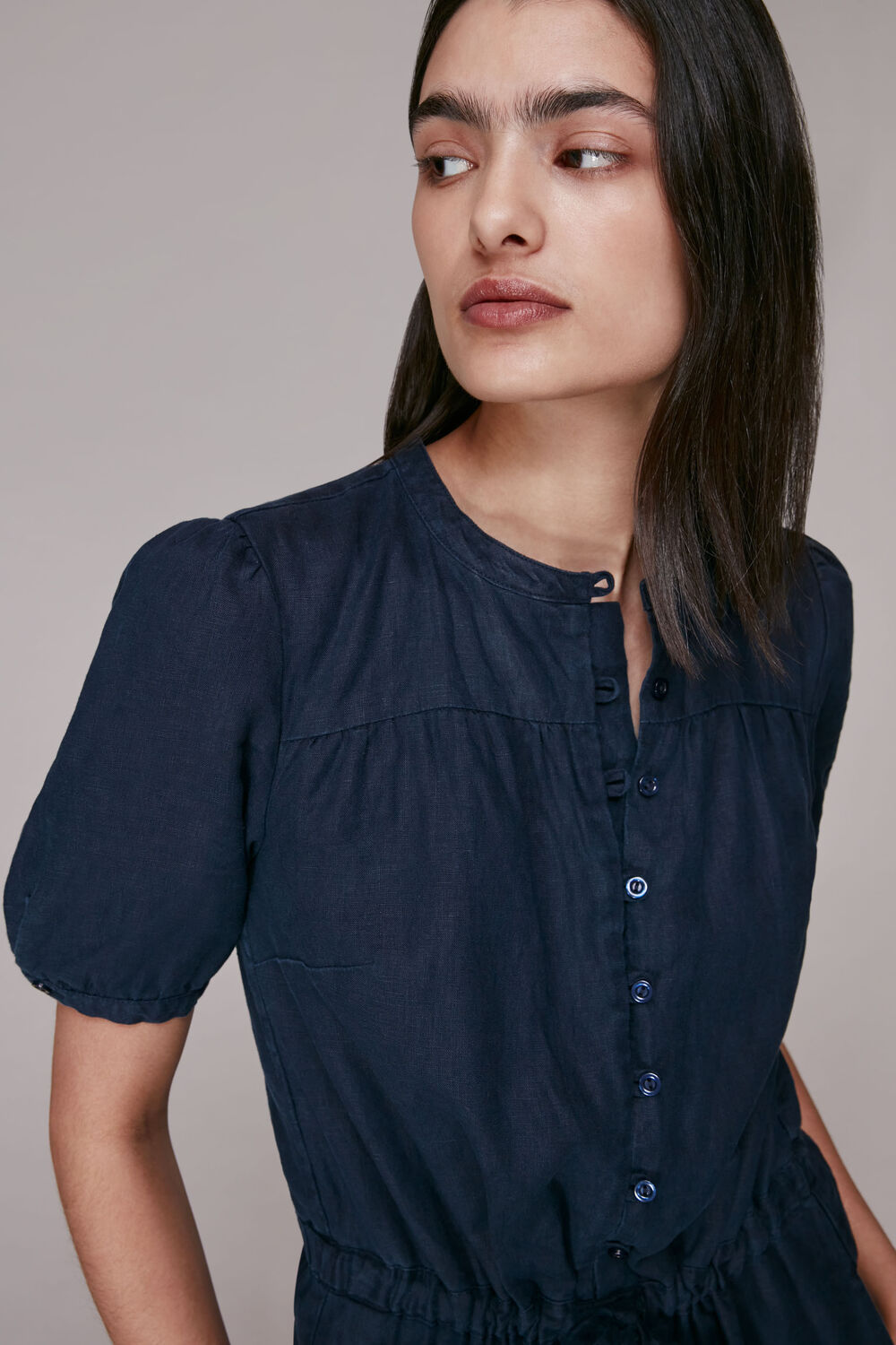 Button Front Linen Jumpsuit